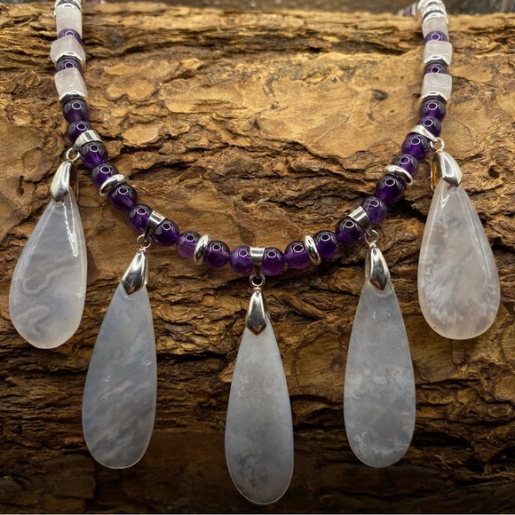 Chalcedony Tear Drop Tiered Statement Beaded Necklace - Picture 1 of 5